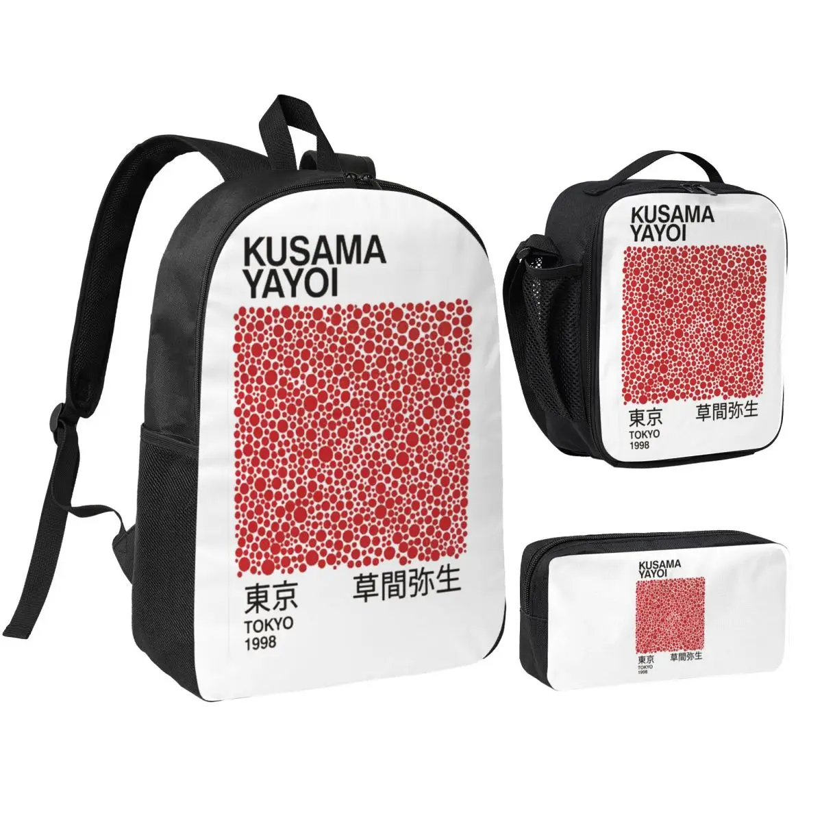 

Yayoi Kusama Abstract Painting Backpack Boys Girls BookBag School Bag Laptop Shoulder Bags 3ps Insulated Lunch Bag Pencil Case