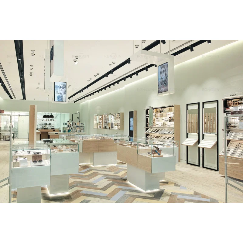 custom.Modern Eyewear Store Interior Design Wooden Optical Store Display Furniture Wall Shelf Cabinet Sunglasses Shop Decora