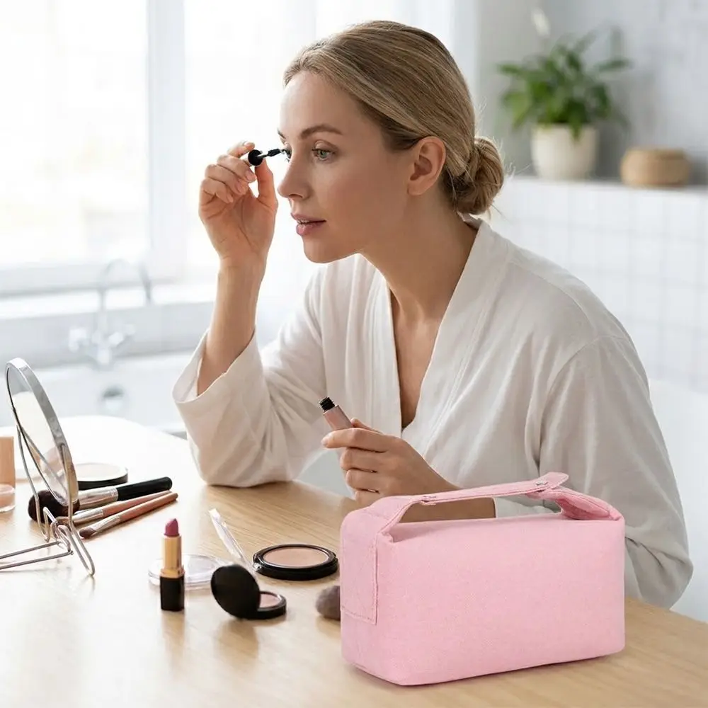 Trendy Large Capacity Cosmetic Storage Bag Canvas Handheld Toiletry Bag Portable Makeup Pouch Cosmetic Storage
