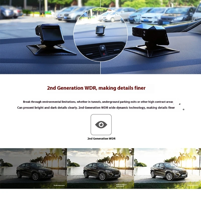 كاميرا سيارة ذات زجاج أمامي H3CE لا تتطلب أسلاك الوضع الليلي 140 درجة تسجيل حلقة رؤية واسعة مدمج في مستشعر G للحوادث