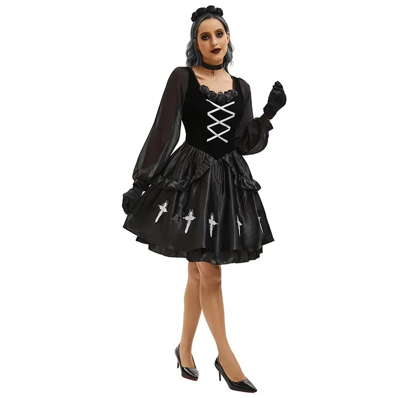 Halloween Costumes Gothic Dress  Women Witch Demon Vampire Bride Death Witch Cosplay Dress Up Carnival Party Stage Performance view 4