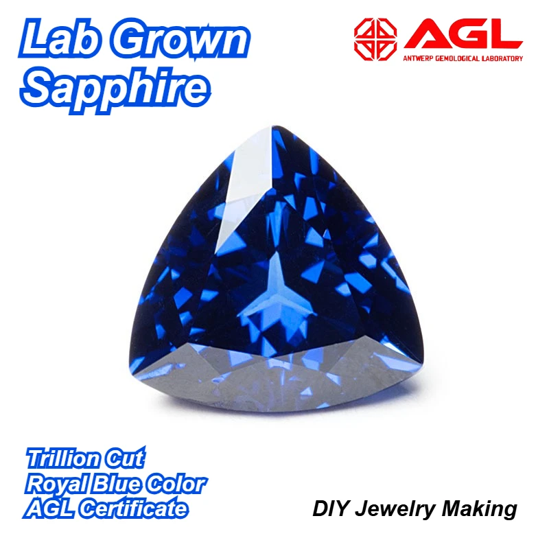 

High Quality Lab Grown Sapphire Trillion Cut Royal Blue Color DIY Jewelry Making Ring Main Materials Selectable Certificate