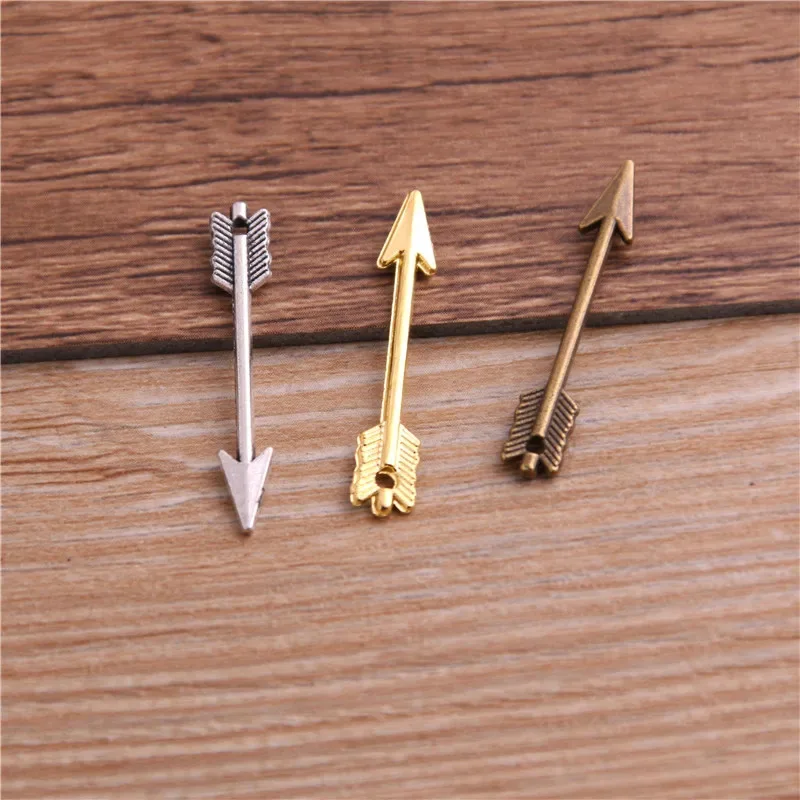 30Pcs/Lot 5*30mm 2Colors Antique Gold Color Antique Silver Color Antique Bronze  Arrow Charm Pendant For Jewelry Making