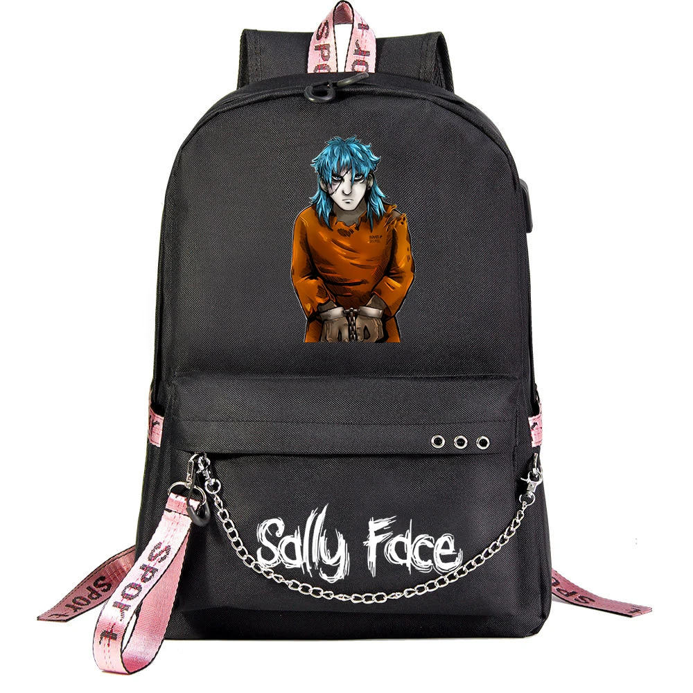 

Game Sally Face Boys Girls School Bags Teenager USB Charging Chain Travel Backpack Student College Bookbag Mochila