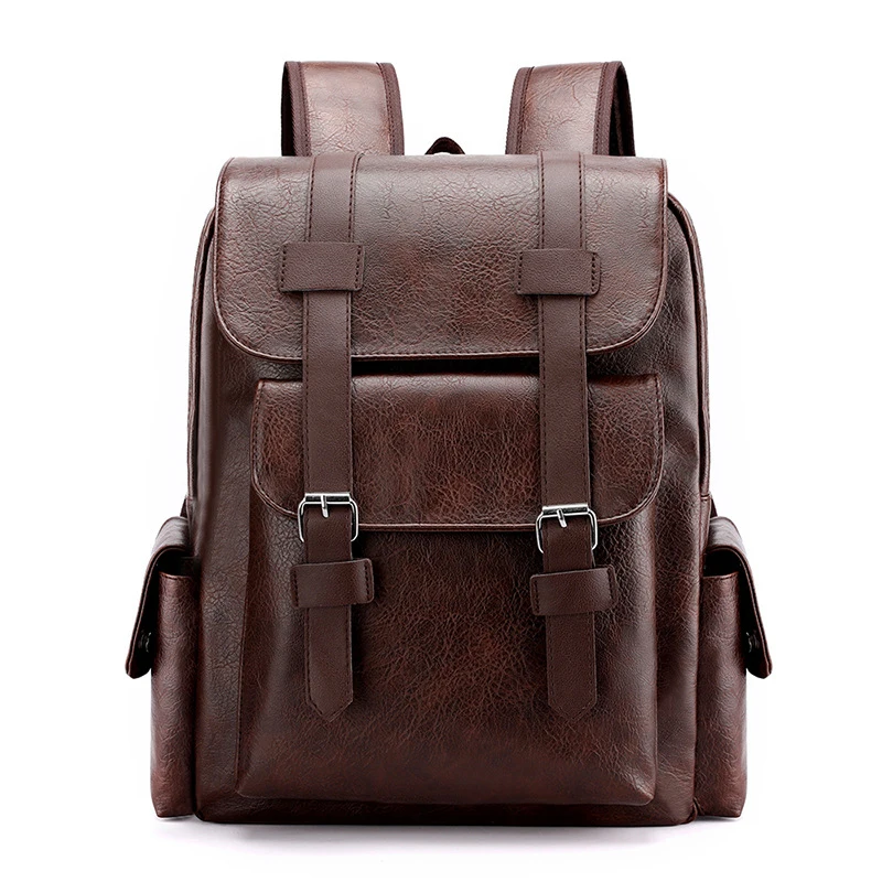 

New Fashion Waterproof backpack Men Backpack Vintage Leather Bookbags Mens PU School Bags Male bags big capacity Knapsack