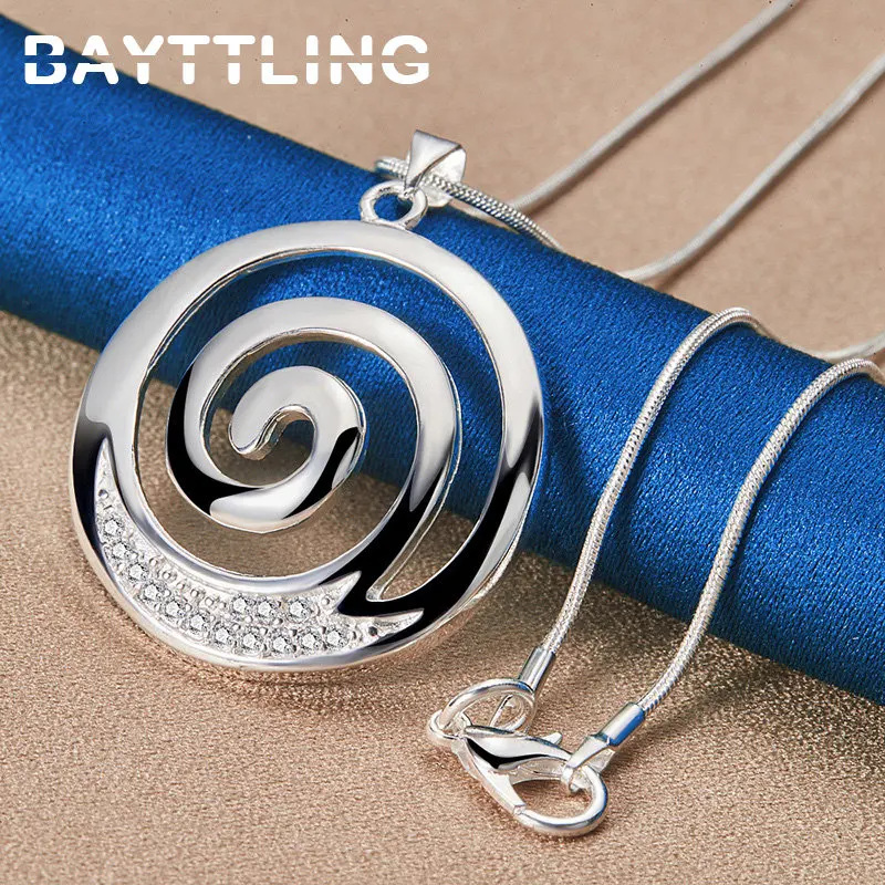 

Fashion 925 Sterling Silver 16-30 Inches Hip Hop Spiral Round Zircon Necklace Woman Wedding Girlfriend Charm Wedding Gift Jewelr