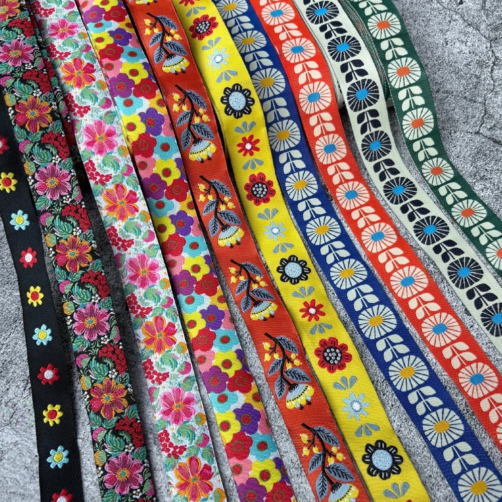 Image of 10 Yards japanisches gewebtes Jacquardband 10 mm 16 mm 22 mm 5/8 Zoll 7/8 Zoll bunte Blumen DIY handgefertigtes dekoratives Band für Hundekette