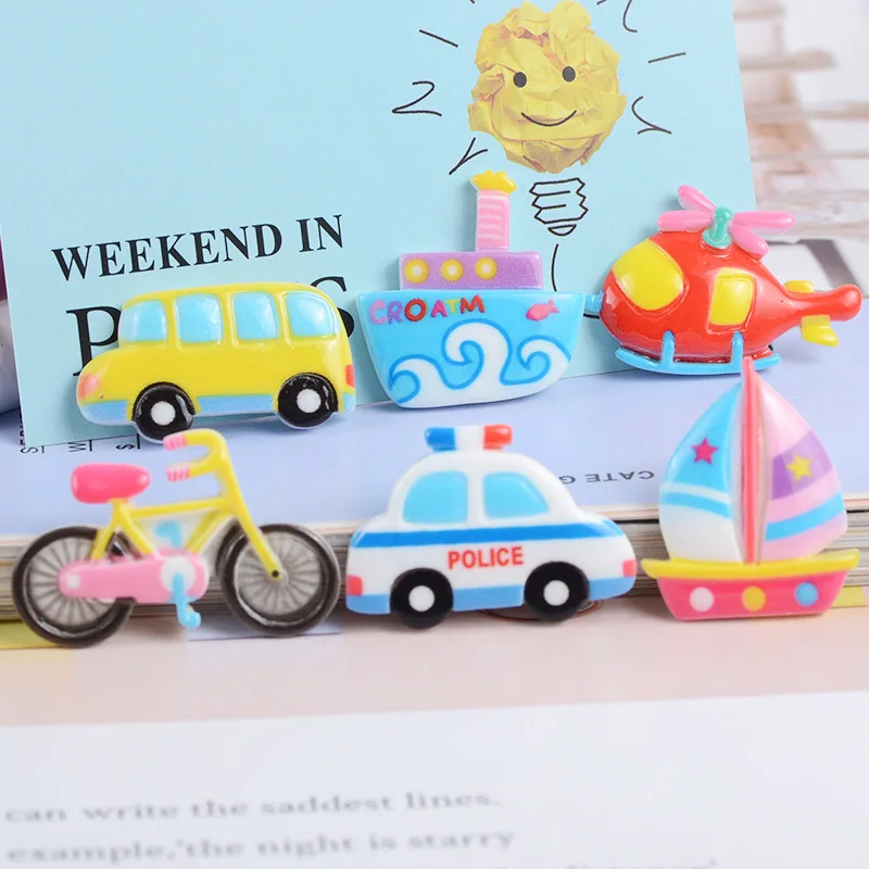 10pcs Kawaii Cars Boats Bikes Flatback Doll House Decoration Scrapbook Charms for Jewelry Cabochon Decor Resin Parts