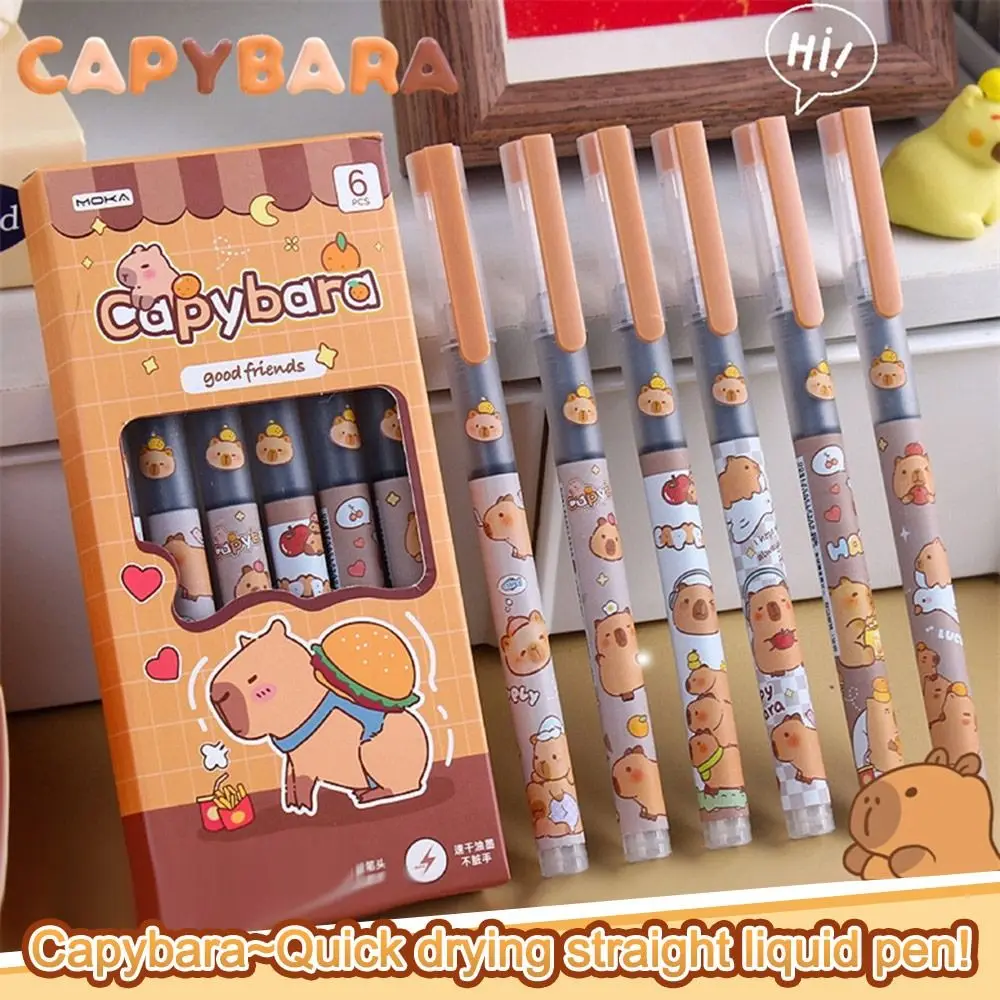 6 sztuk/partia Nowy długopis żelowy 0,5 mm z motywem kapibary, kreskówkowy długopis z pandą, ścieralny, szybkoschnący czarny długopis do szkoły, biura, artykuły papiernicze