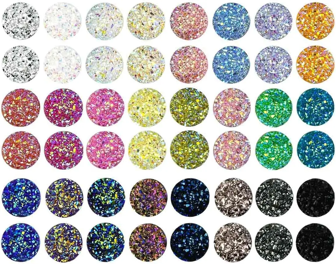 

Pieces Faux Druzy Cabochons Flat Back Round Resin Beads for Craft DIY Jewelry Making 12MM Glitter Mermaid Cabochon Dome Gems Cam