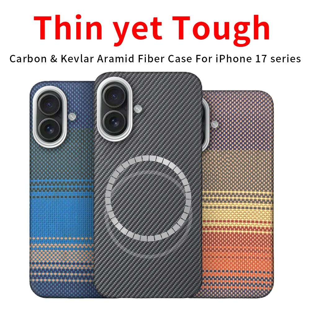 

For iphone 17 aramid fiber case carbon kevlar magsafe fabric thin hard cover magnetic balck Slim light red 600d premium 1500D