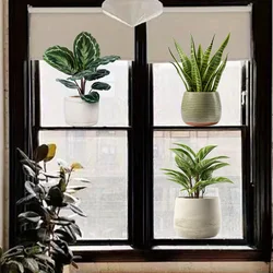3pcs Watercolor Simulated Potted Green Plants Window Stickers Removable for Bedroom Living Room Window Decoration Wall Decals