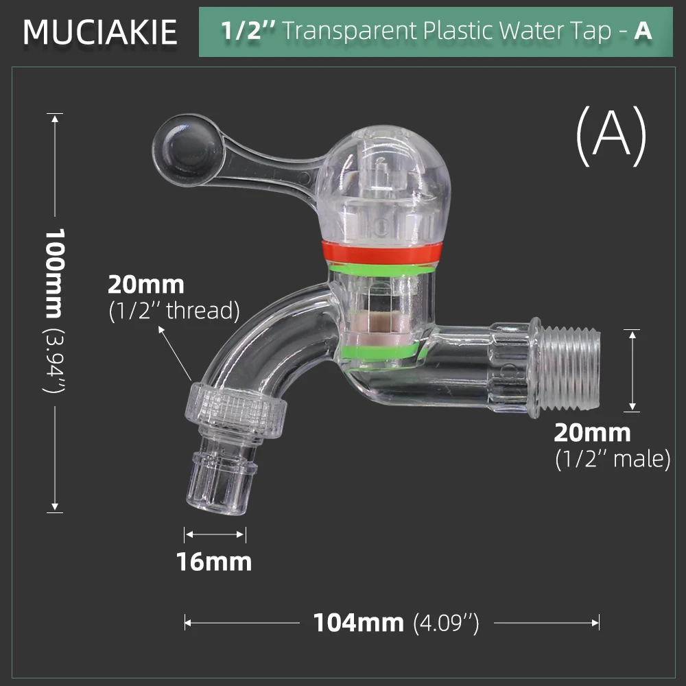 1PC Transparent Garden Water Tap 1/2\'\' 3/4\'\' Home Outdoor Plastic Faucet Irrigation Hose Bibb Washing Machine Valve for Kitchen