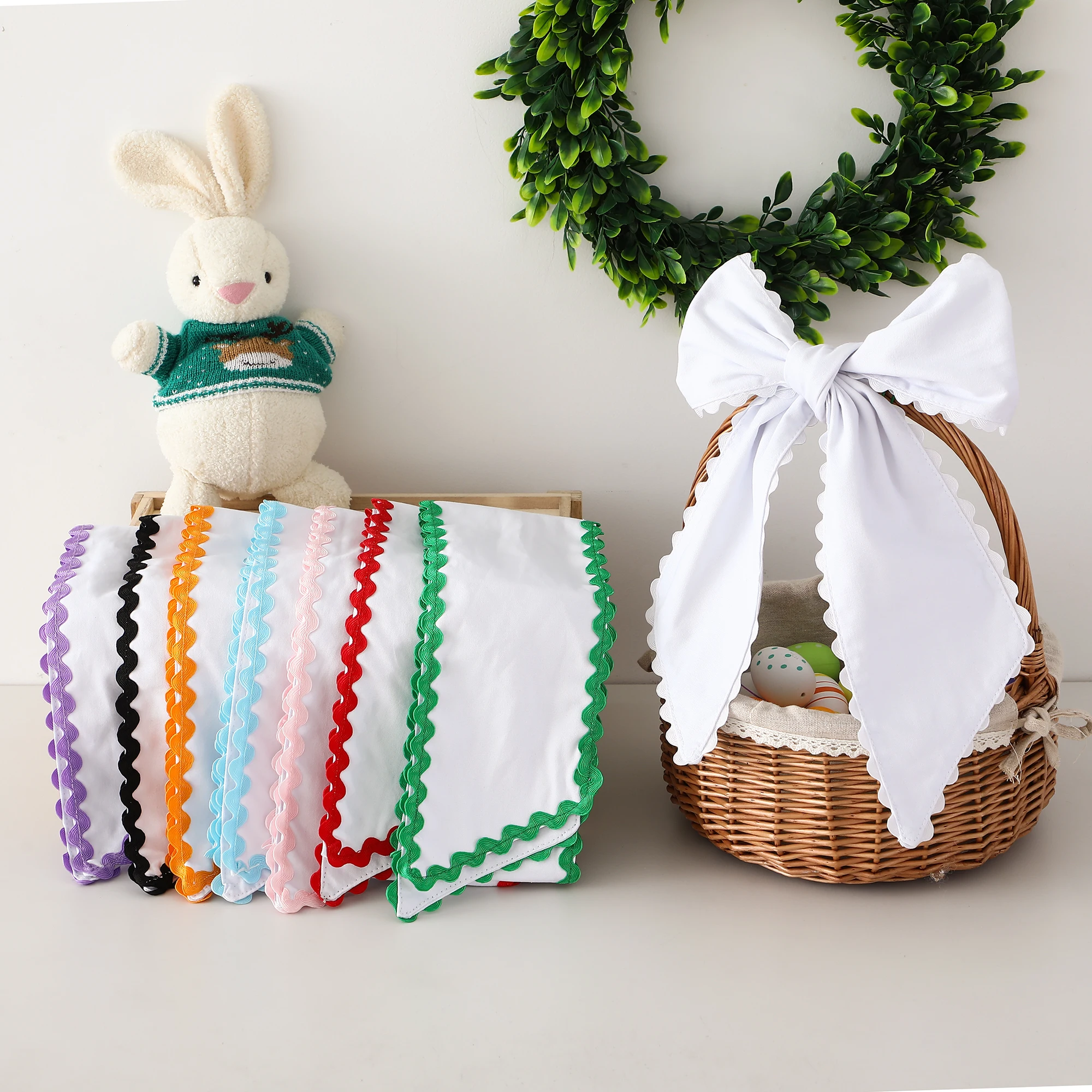Ric Rac Kranz Schärpen Gingham Canvas Osterkorb Schleife Perfekt für Korb Baby Tür Dekor Festival Party Supplies Babyparty – Detail 1