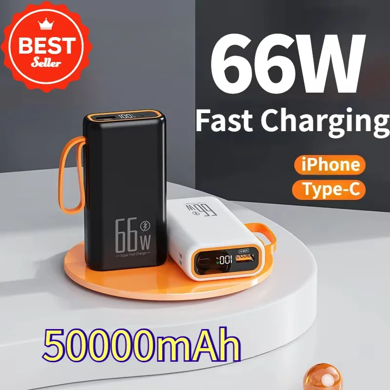 

PD 66W Digital Display Fast Charging External Battery Charger Cases Power Bank Portable 50000mA for iPhone Samsung Xiaomi Type-C