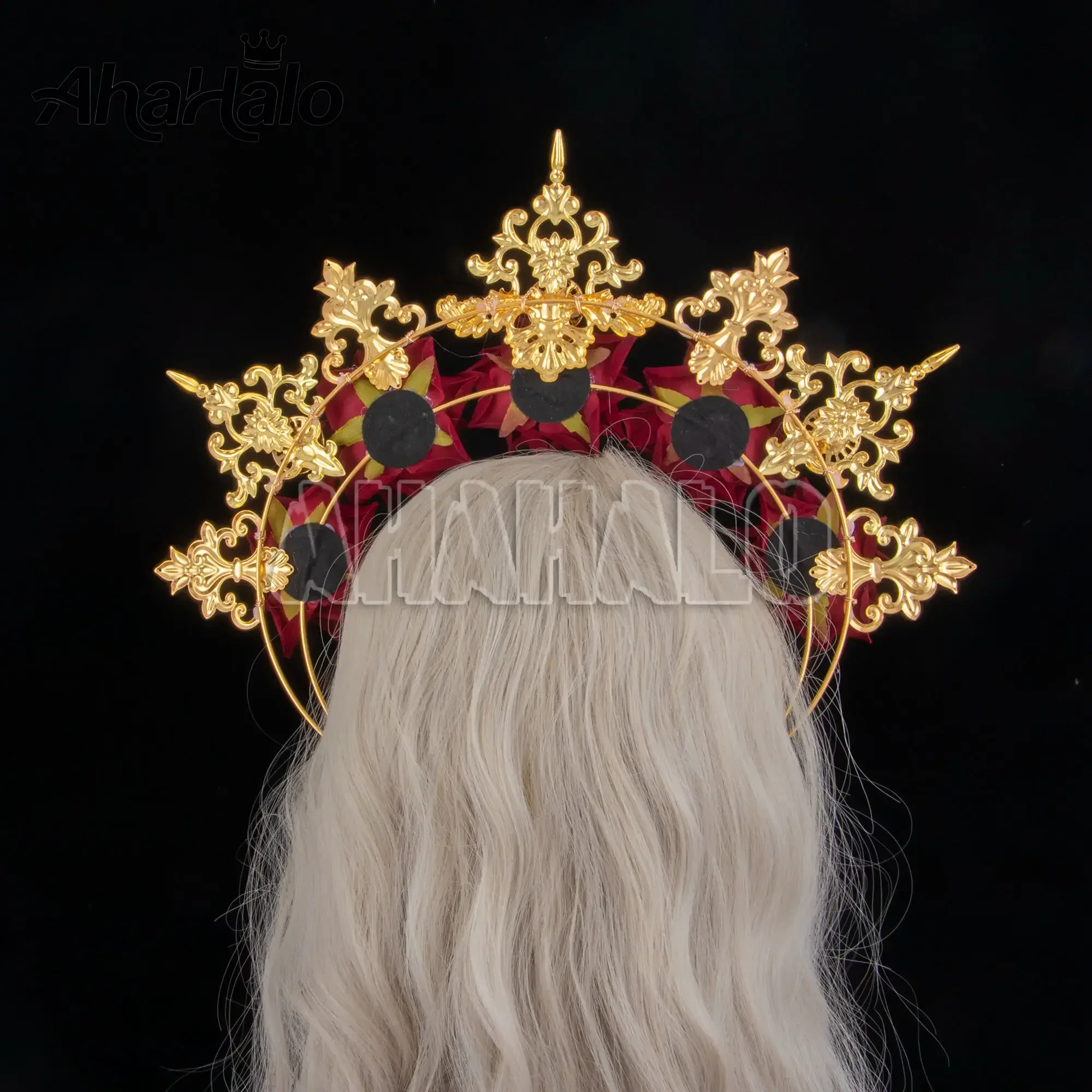 Gouden Roos Bloem Halo Kroon Mary Godin Festival Koningin Kroon Tiara Moederschap Fotoshoot Hoofddeksel Vrouwen Halloween Hoofdband