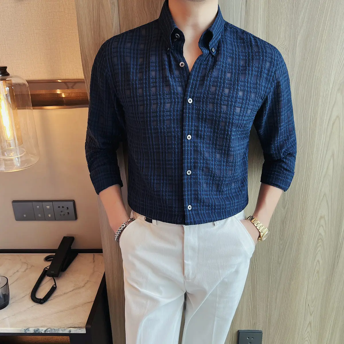

Высококачественная мужская рубашка в клетку в стиле ретро, с длинным рукавом, приталенная, в корейском стиле, повседневная, универсальная, для офиса и деловых встреч, 2026