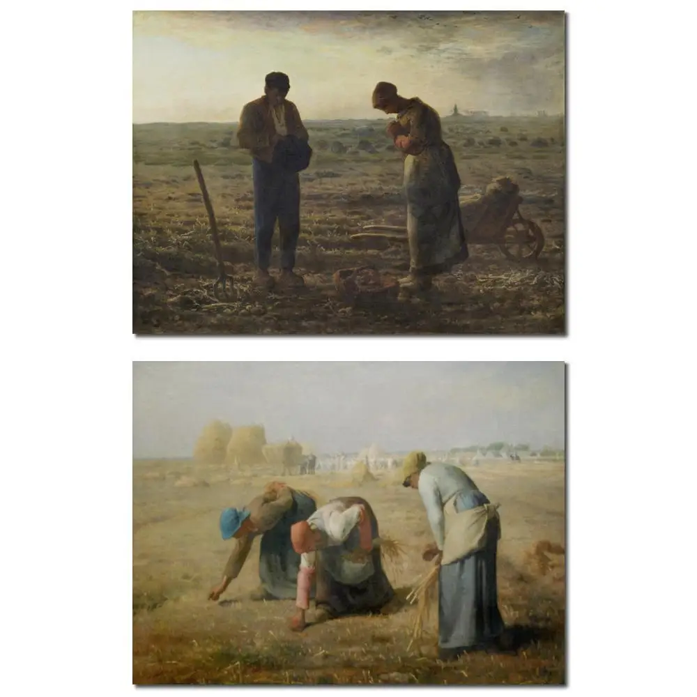 Cuadro Hecho a Mano sobre Lienzo, La Pintura El Angelus de Jean-François Millet, Obra de Arte de Paisaje, Decoración Moderna para Comedor, Regalo Texturizado