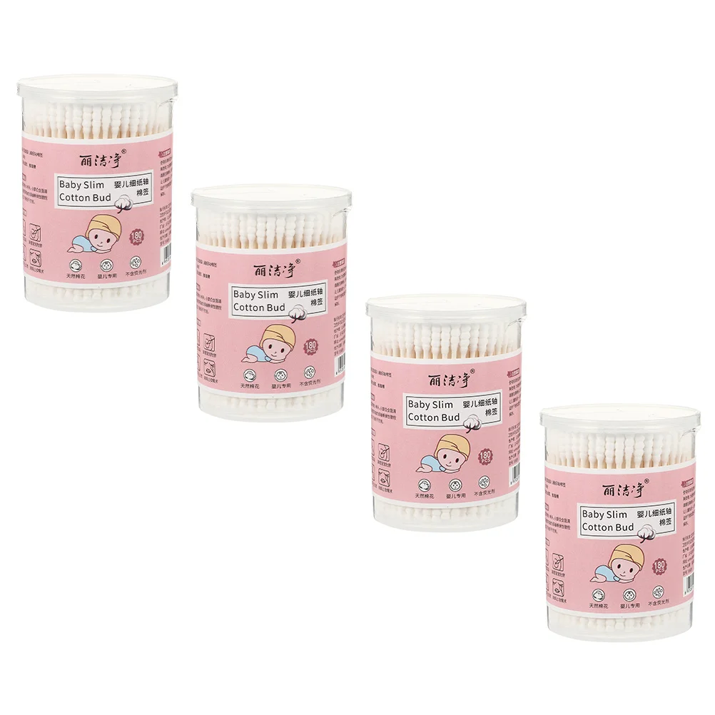 4 Boxes Cotton Swabs Baby Care Buds Multifunction Two-headed Double-ended