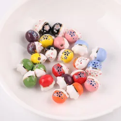 10Pcs 14mm Lucky Cat Ceramic Beads Colorful Horizontal Hole Porcelain Loose Beads For Jewelry Making Bracelet Keychain Accessory