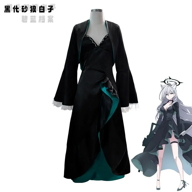 Sunaokami Shiroko Cosplay Costume Wig Game Blue Archive Big Skirt Dress Melanism Shiroko Women Clothes