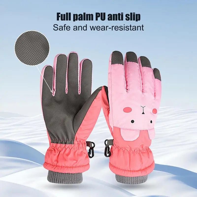 ถุงมือหิมะสําหรับเด็กการ์ตูนหมีขนแกะฤดูหนาวถุงมือหนาฉนวนWindproof Anti Slipเด็กถุงมือกันน้ําสําหรับขี่