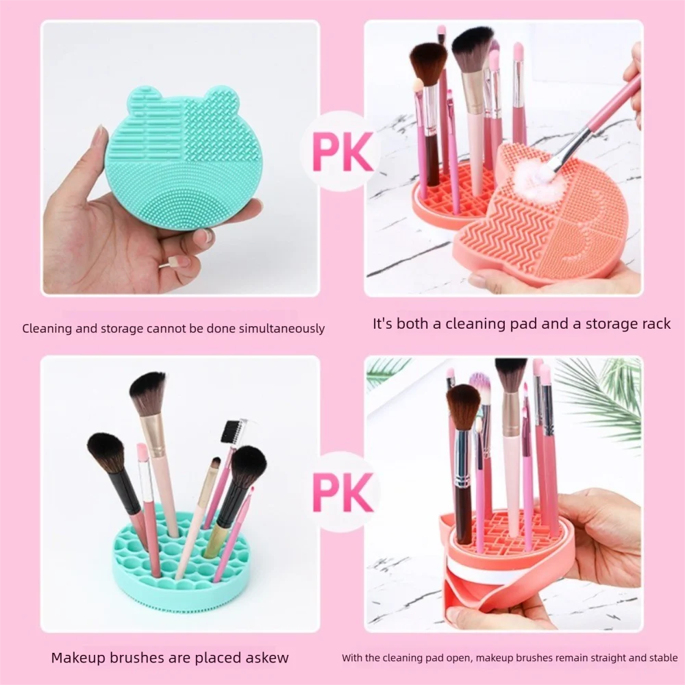 Caja de limpieza de brochas de maquillaje de silicona, almohadilla de cepillo de lavado multifunción portátil, forma de cabeza de gato, seco y húmedo