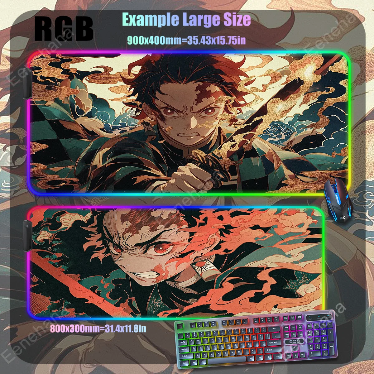 

Rgb Anime Demon Slayer Pc Accessories Mouse Pad Kimetsu No Yaiba DeskMat Gaming Mats Led Gamer Keyboard Backlit Cabinet Carpet