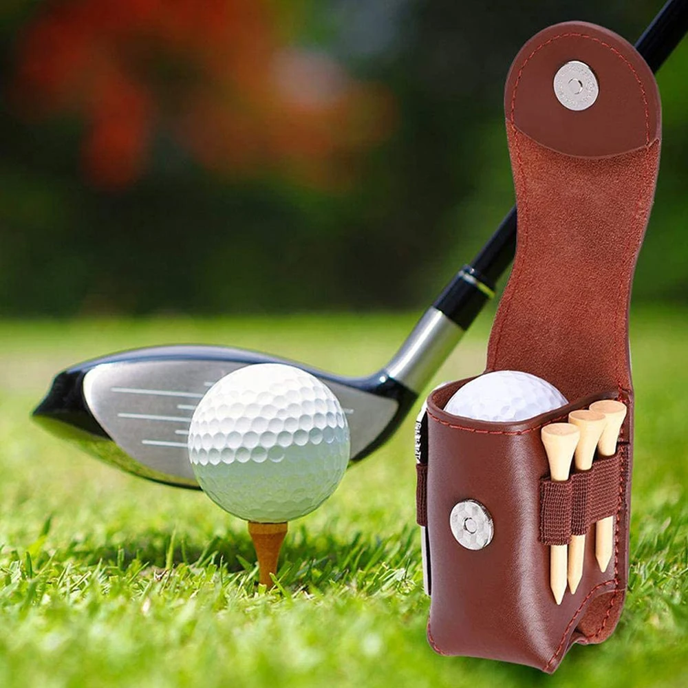 golf mini bag PU leather with golf tees golf ball Hang on waist golf belt with 2 Balls,2 colors to choose brown gift for husband