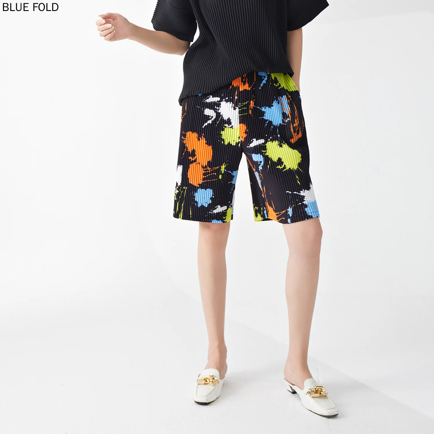 

Miyake Printed Shorts for Men and Women, Casual Clothing, Design Sense, Quarter Pants, Women's Clothing