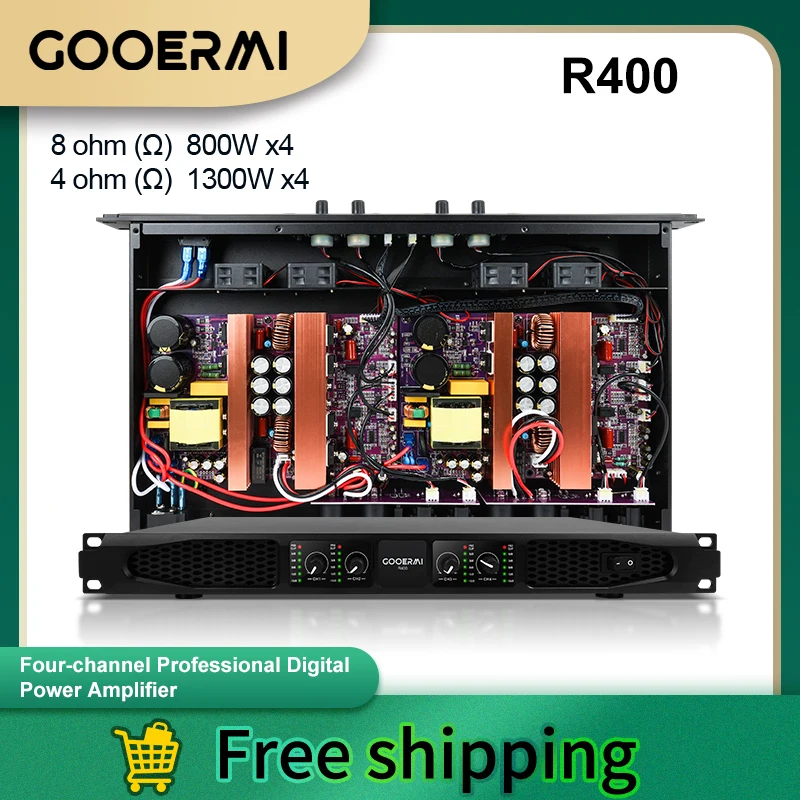 

GOOERMI R200/R400 Product Digital Power Amplifier Professional 2/4 Channel 1000W Class D Digital Power Amplifier For Stage KTV