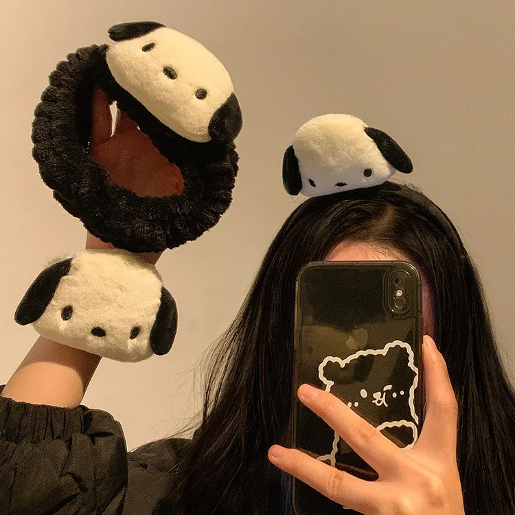 Cute Dog Cartoon Face Wash Wristband Hair Band Headwear Anime Plush Cuffs Sports Sweat Bracelet Sleeves Girl Gifts