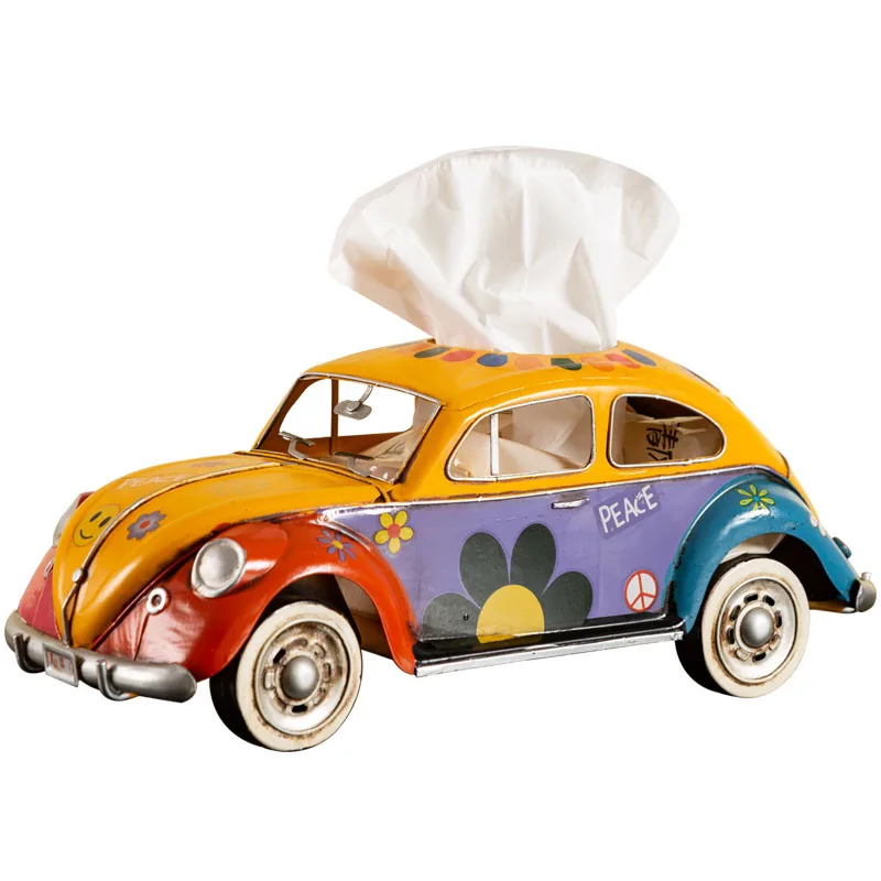 New Design Car Miniature Model Tissue Box Living Room Decoration Ornaments Household Furnishings Iron Bus Crafts