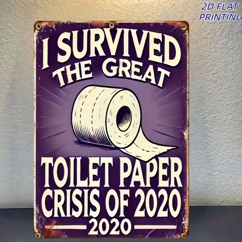 I Survived Toilet Paper Crisis Wooden Sign - 2D Retro Bathroom Wall Decor, Funny Vintage Home Art, Quirky Themed Gift