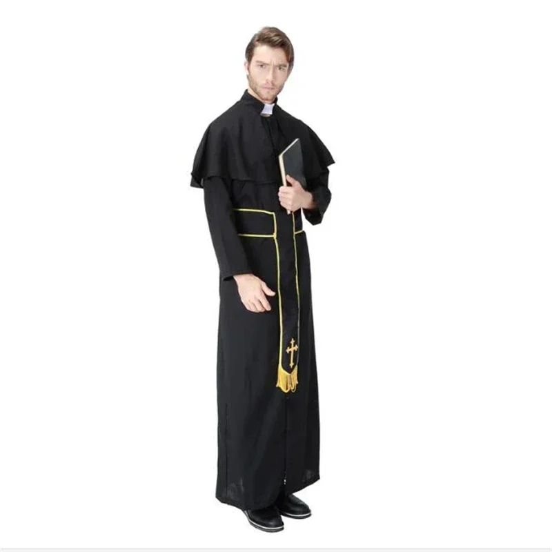 Deluxe Mens Priest plus Costume Adult Halloween Party Cosplay Quality Clothing