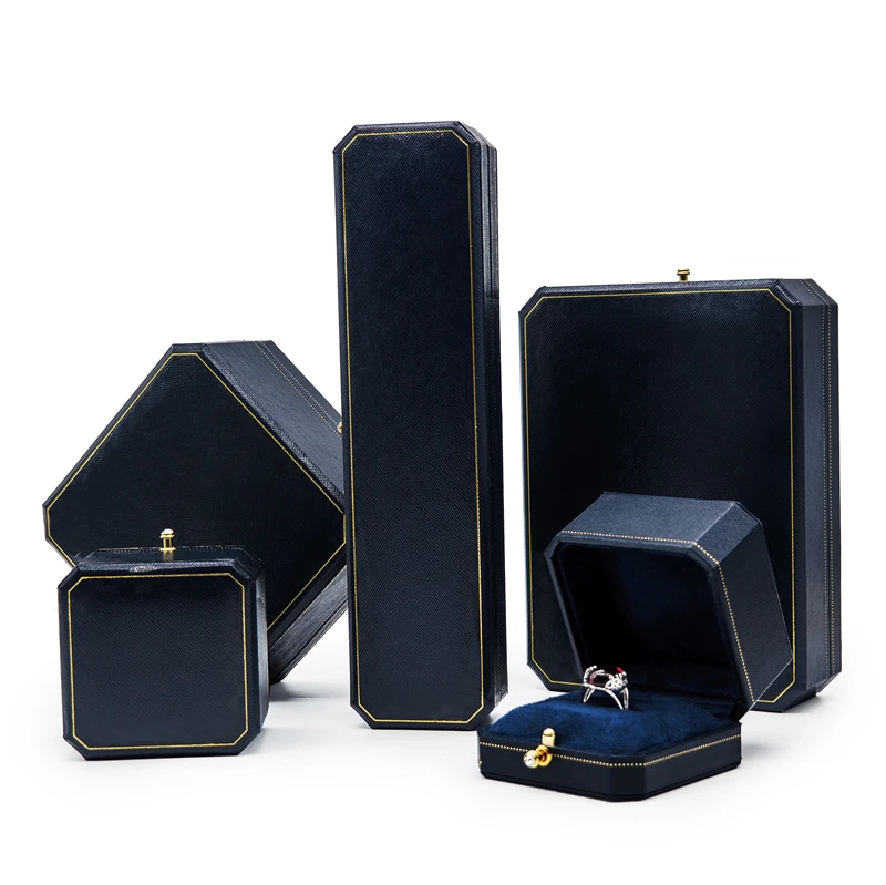 (5pcs) Blue Octagonal Diamond Studded Snap Ring Box, Ring Packaging Box, Wedding Ring Box