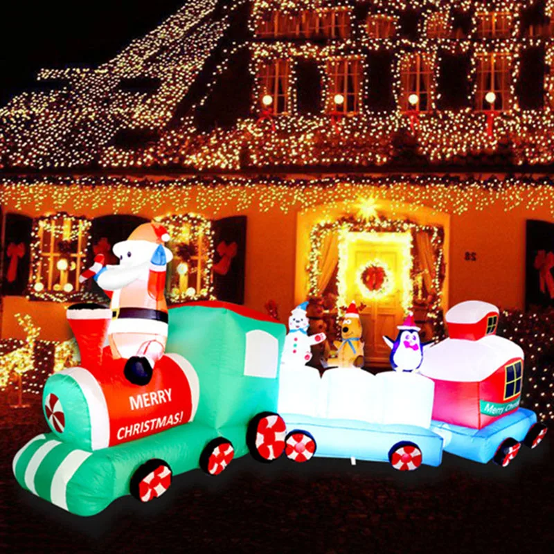 

Рождественское украшение длиной 2,7 м/9 футов, надувной поезд, встроенные светодиодные фонари, внутреннее и наружное Надувное украшение, искусственное украшение для сада
