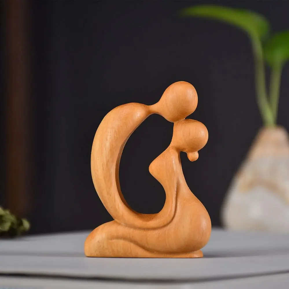 Handmade wooden Kissing Couple Abstract Figure Statue Couple of Lovers desk home decor thoughtful gift
