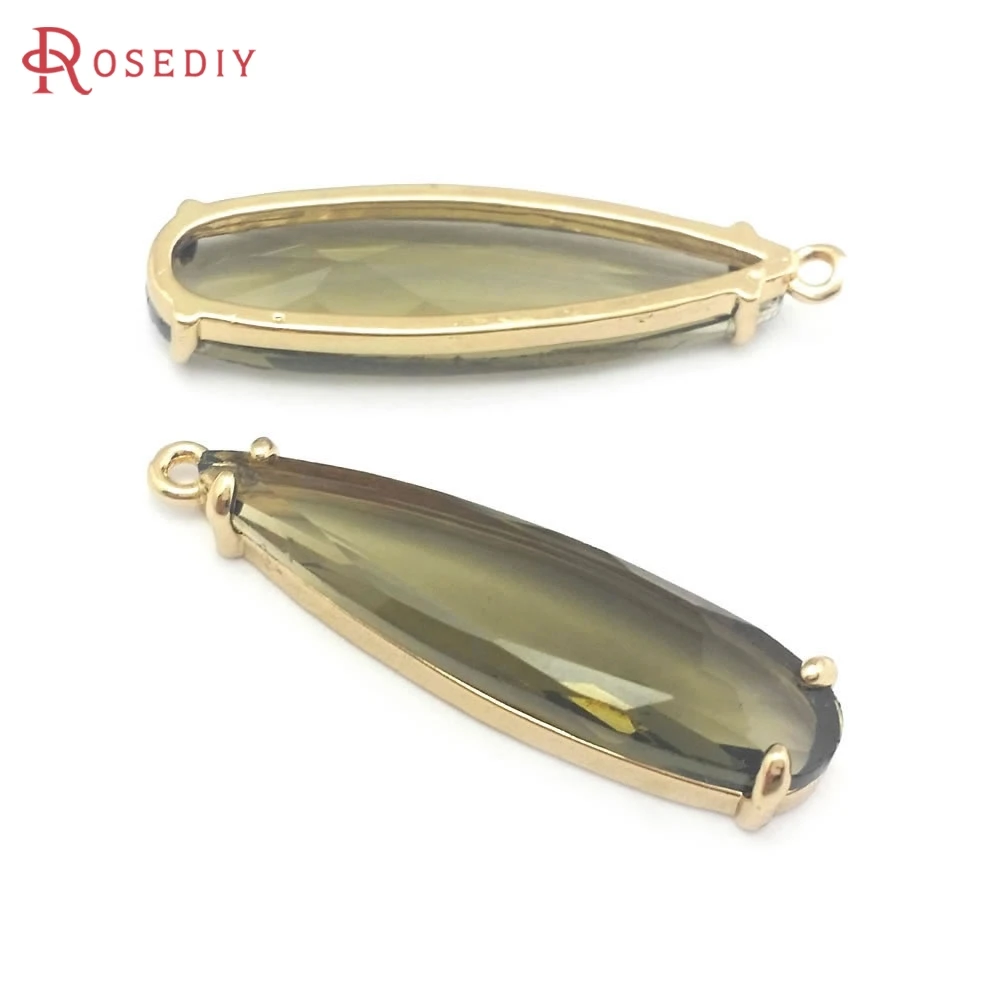 

6PCS 8x30MM 18K Gold Color Brass and Glass Long Drop Shape Charms Pendants High Quality Jewelry Making Diy Accessories