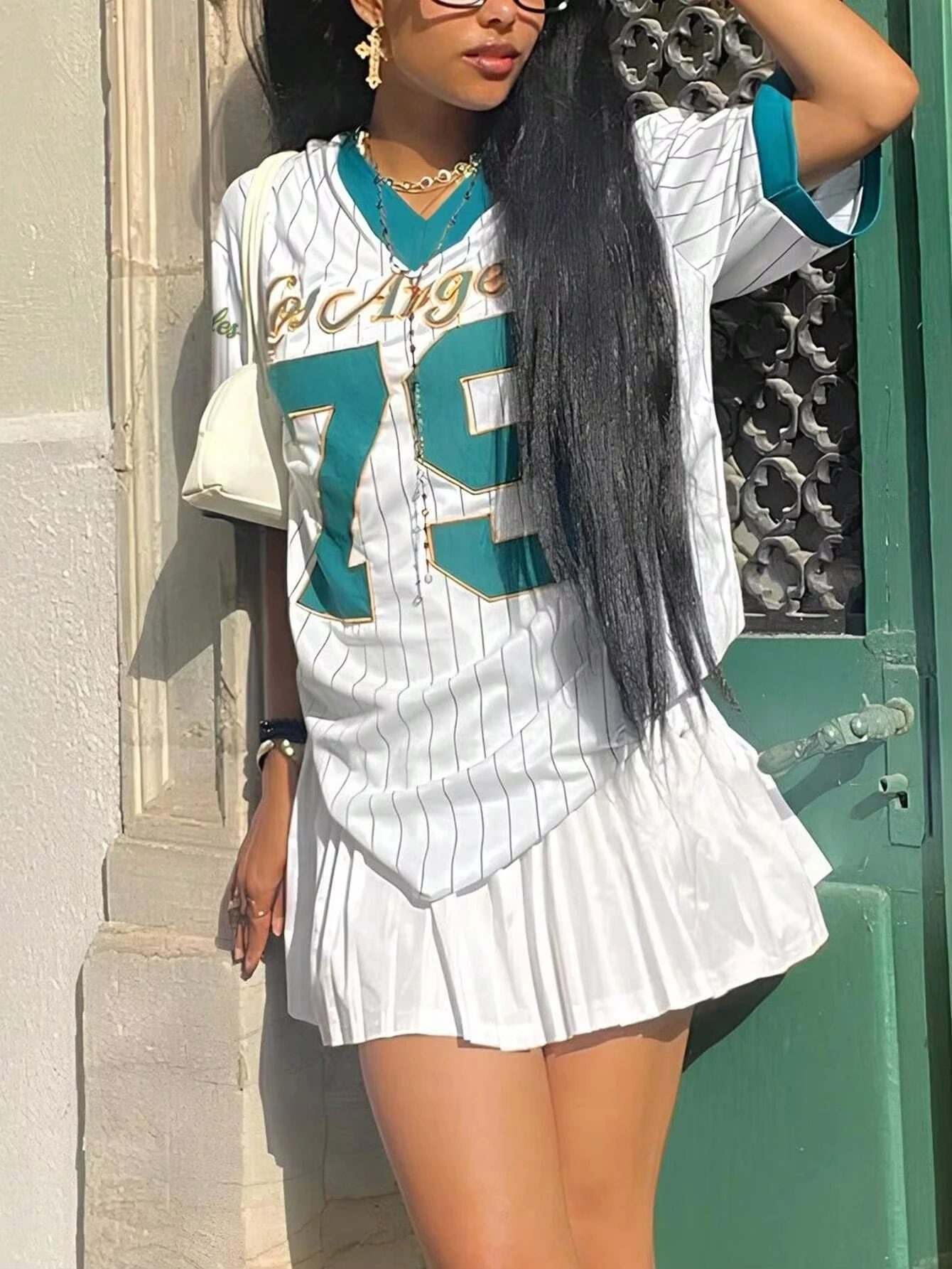 2025 Women Los AngelesLetter Print V-Neck Short Sleeve T-Shirt Summer Graphic Tee Baseball Jerseys Oversized Sport T-Shirt