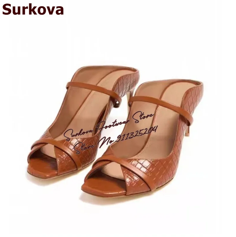 

Surkova коричневые туфли-лодочки на высоком каблуке с квадратным носком и узкой полосой на шпильке, современные тапочки, модельные сандалии без шнуровки на мелком каблуке