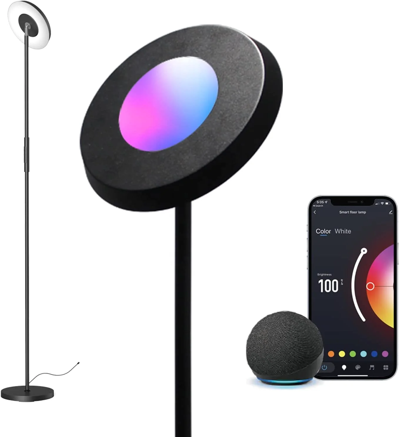 

Smart RGBW Footlights Compatible with Alexa and Google Home 24w Color Adjustable White/Black Floor Lights for Entertainment Room