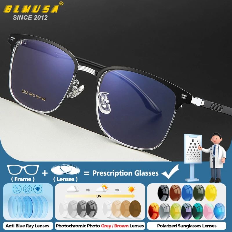 

BLMUSA Simple Square Frame Progressive Glasses Fashion Men Myopia Optical Eyeware Retro Anti Blue Light Photochromic Eyeglasses