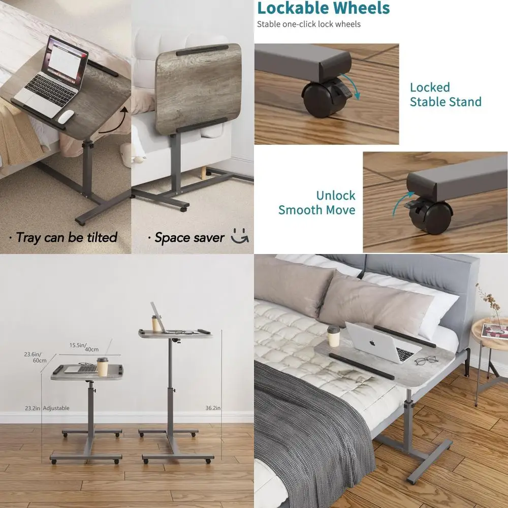 

Регулируемый по высоте портативный стол для ноутбука с поворотным механизмом и колесиками для использования на диване и в кровати