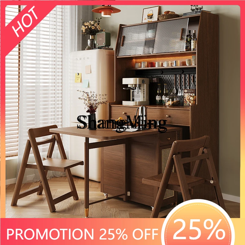 

FG good-looking small apartment dining table solid wood telescopic folding integrated dining side cabinet living room locker