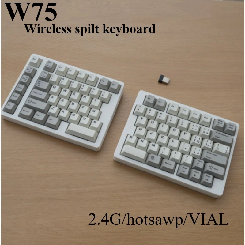 WS75 Wireless Split Keyboard Kit Custom Hotswap 2.4G Single Mode Ergonomics Keyboard 84 Keys Left Right Hands Keyboards QMKVIAL