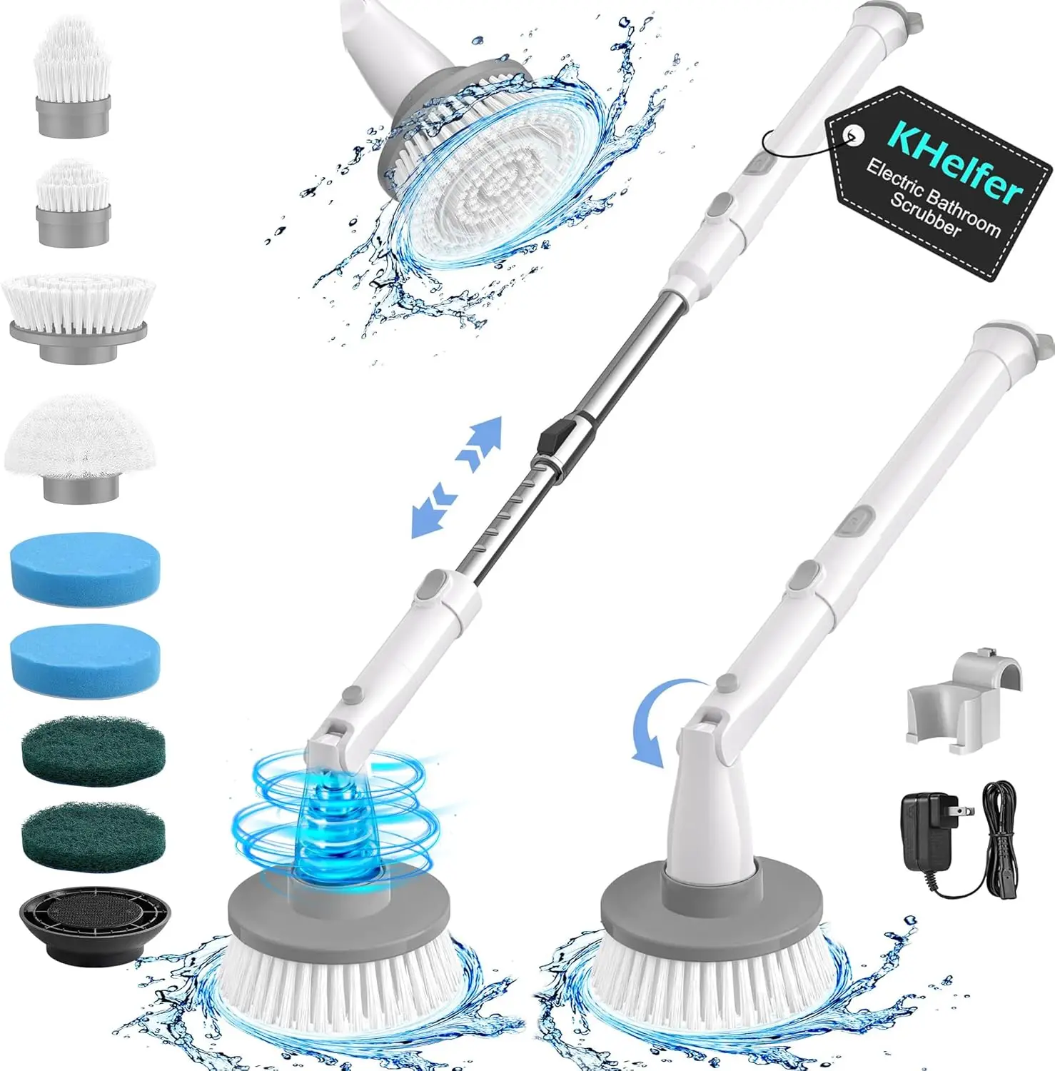 

Electric Spin Scrubber Kh8, Upgrade Cordless Shower Scrubber 8 Replacement Head, 1.5H Bathroom Scrubber Dual Speed, Show