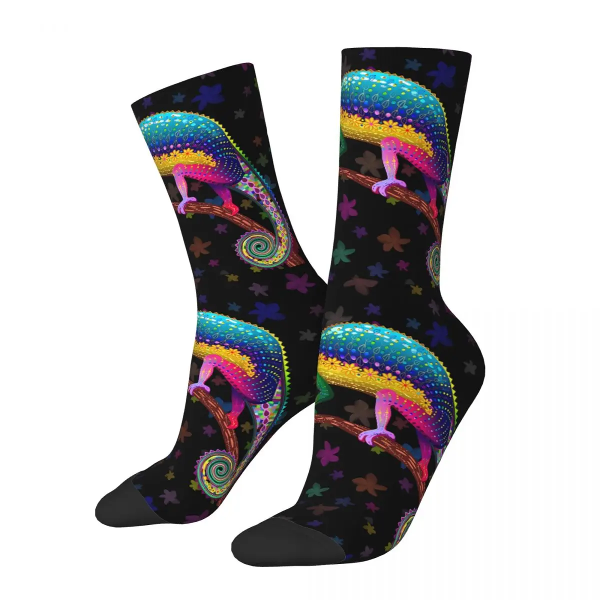 

Retro Chameleon Fantasy Rainbow Colors Men's Socks Novelty Pattern Printed Crazy Crew Sock