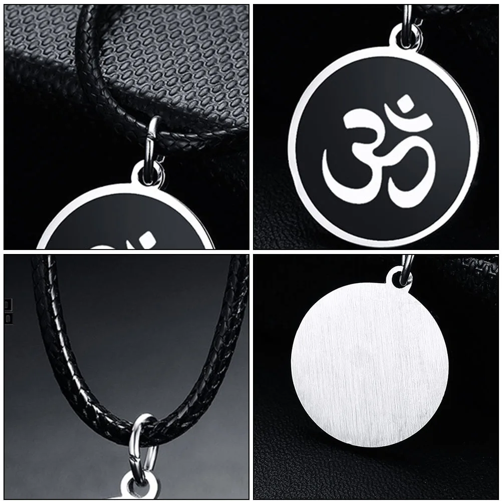 

1pc Stainless Steel Enamel Strap Necklace Round Pendant For Men Women Durable Metal Neck Chain Black Color