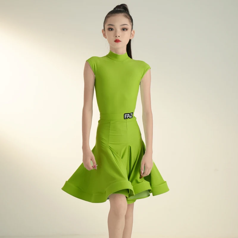 

Summer Children's Latin Dance Competition Dance Dress for Girls Professional Standard Bag Shoulder Sleeveless Quality Dance Skir